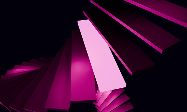Top-down 3D spiral of fuchsia steps into darkness