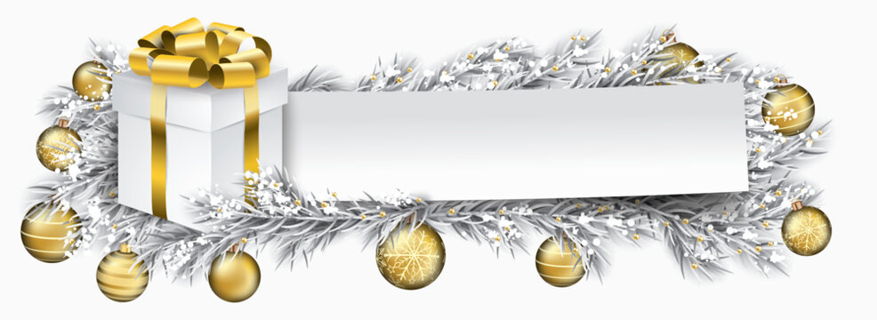 Banner Golden Baubles Gift Frozen Twigs Christmas
