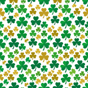 Green and gold shamrock pattern isolated