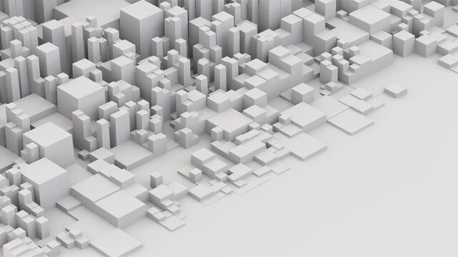 Abstract white isometric 3d background with boxes geometry shapes with scale height. Futuristic animation shapes.