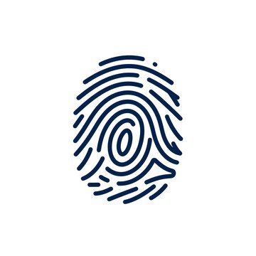 Minimalist dark blue fingerprint icon isolated on a white background.