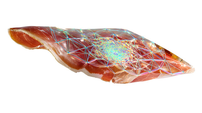 Cured meat with geometric network pattern