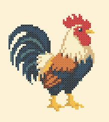 Colorful Rooster Cross Stitch Pattern Vector Embroidery Illustration.eps © Anna