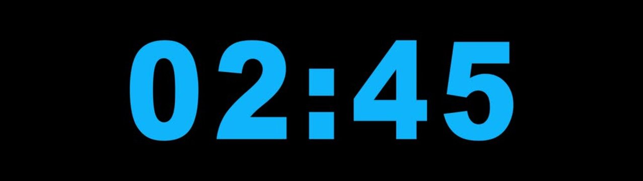 Countdown Digital Clock Animation 3 minute to 0 second on black background. Countdown clock timer. Countdown timer from 3 minute to 0 second suitable for presentations, educational.