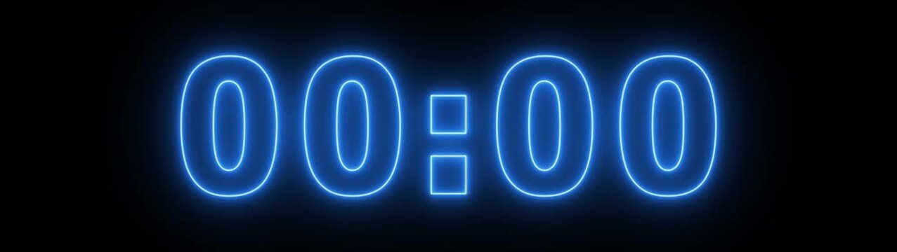 glowing neon 5 second Countdown timer. neon 5 to 0 second Countdown timer on black background. transparent background with alpha channels, 5 second countdown timer animation, countdown video.