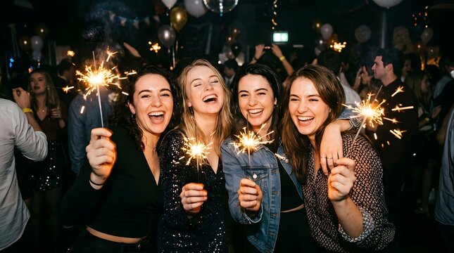 Celebrating the arrival of a new year with friends joy and sparkling lights creating lasting memories