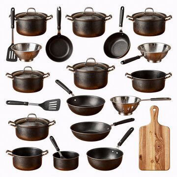 Steampunk Kitchen Kettle. Illustrated Collection Of Kitchen Appliances, Utensils, And Tools Set Against A White Background