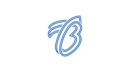 Blue line art illustration of a stylized capital letter b on white © Sonia512