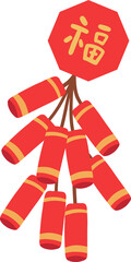 Red Chinese firecrackers hanging ornament with Fu character vector illustration © biby fantie