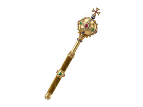 Ornate gold royal scepter isolated on transparent