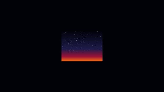 Retro Pixel Art Night Sky with Starry Horizon and Gradient Sunset