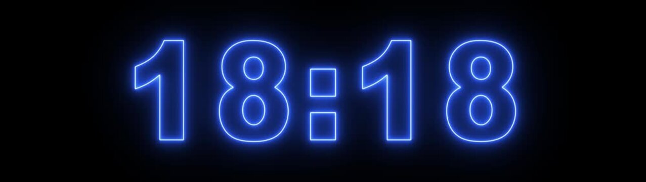 glowing neon 20 minute Countdown timer. neon 20 to 0 minute Countdown timer on black background. transparent background with alpha channels, 20 minutes countdown timer animation, countdown video.