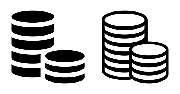 Stacked coin icon set, outline and solid style, finance and currency symbols on transparent background Png