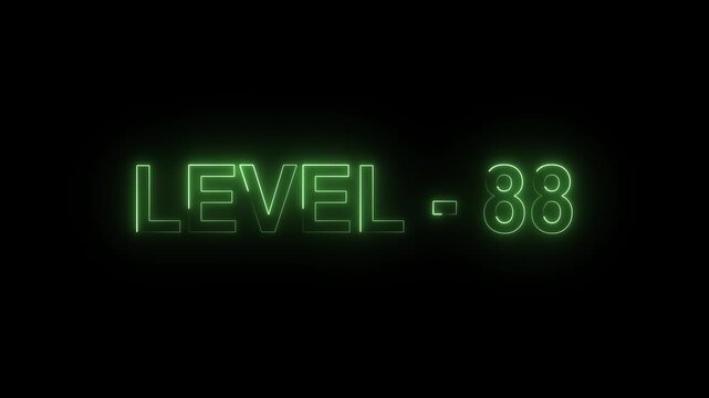 Glowing level-88 text with glitch effects animation. game concept next level icon isolated .on Black background. 4k VIdeo animation .