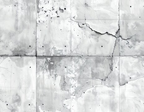 素材　背景　Weathered White Concrete Wall Texture with Cracks, Stains and Industrial Surface Details