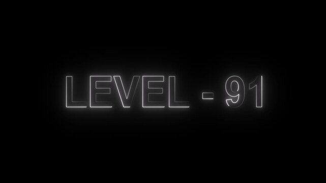 Glowing level-93 text with glitch effects animation. game concept next level icon isolated .on Black background. 