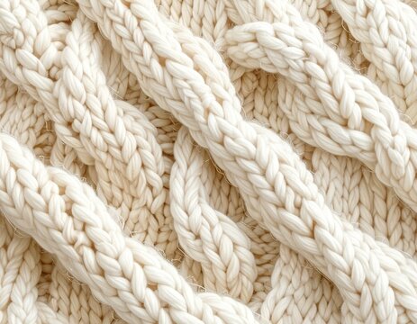 毛糸　　Cream Braided Knit Texture with Thick Interwoven Yarn and Cozy Natural Fibers