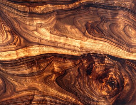 木目　Rich Brown Wood Grain Texture with Natural Swirling Patterns and Warm Golden Tones