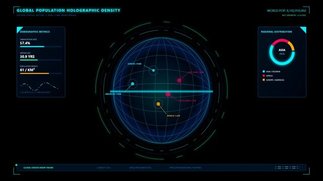 Futuristic Digital Global Population Density Interface HUD Motion Graphics