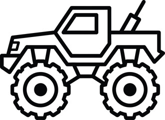 Black outline icon of a monster truck with large wheels big wheels heavy duty big tires © Shafiq