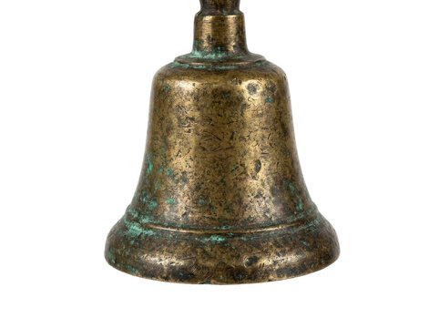 Vintage brass bell with patina finish, showcasing intricate details and classic design