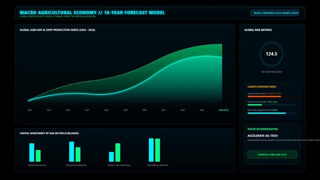 Macro Agricultural Economy and Crop Production Ten Year Forecast Model with Climate Data Trends