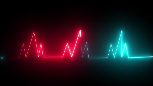 neon heartbeat cardiogram pulse animation abstract background,glowing neon heart beat icon animation on black background. Neon heartbeat icon ECG heartbeat signal icon animation, heartbeat pulse .4k v