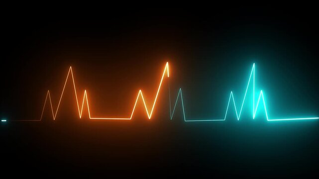 neon heartbeat cardiogram pulse animation abstract background,glowing neon heart beat icon animation on black background. Neon heartbeat icon ECG heartbeat signal icon animation, heartbeat pulse .4k v