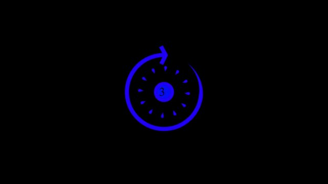 Countdown timer icon with number ten inside circular arrow, white minimalist refresh symbol on black background representing time, waiting, loading