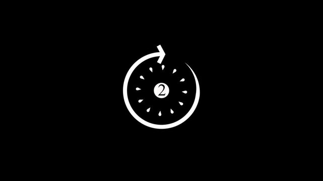 Countdown timer icon with number five inside circular arrow, white minimalist refresh symbol on black background representing time, waiting, loading