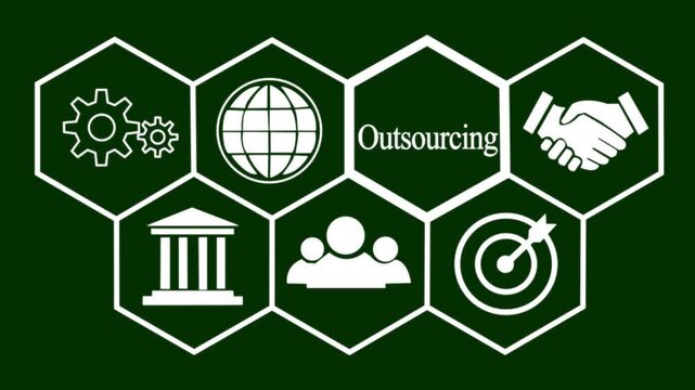 Businessman pressing a Business outsourcing concept.on green background.HD video Animation ..