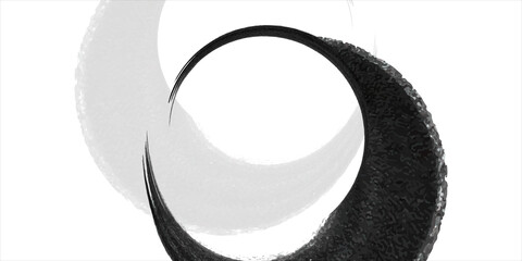 Abstract Monochrome Brushstroke Crescents Forming Yin Yang Style Circular Swirl Design © Faya
