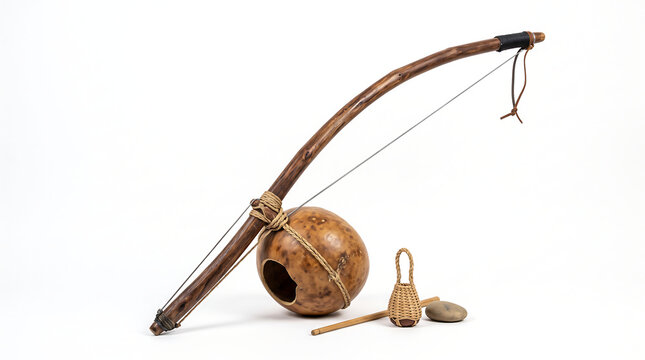 Berimbau traditional Brazilian musical instrument isolated on white studio background