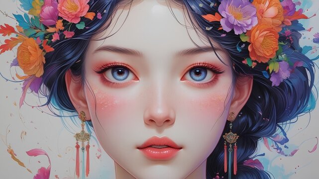 和モダンな花魁風の美女アート