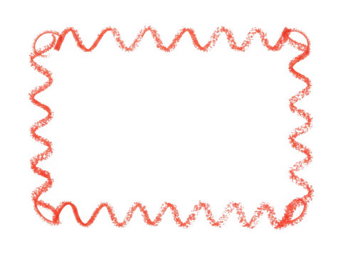 Wavy red crayon border frame on transparent