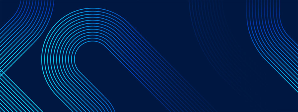 Blue curved line pattern. Abstract dark minimalist backdrop. Modern digital technology concept. Futuristic linear wave composition. Vector illustration