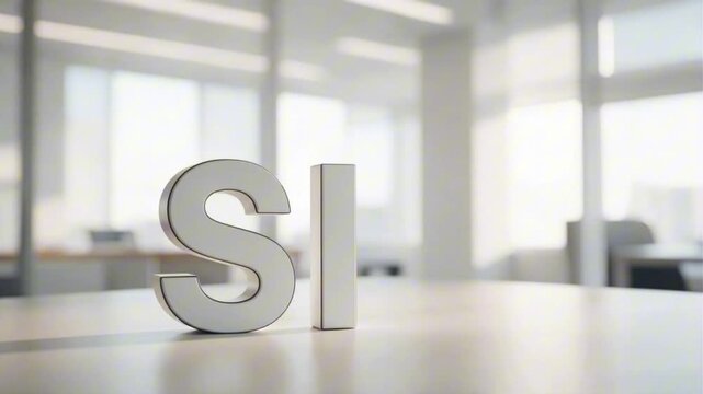 Superintelligence SI Concept with Modern 3D Letters in Bright Office