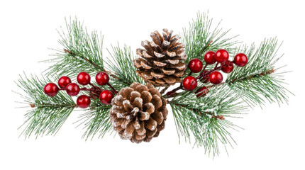 Christmas pine branch with cones and berries isolated on transparent background © HAWYA