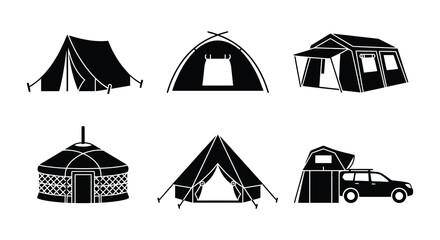 Collection of various tent silhouettes against a white background © Bellal