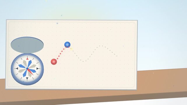 Compass and a dotted pin route on a map sheet seamless loop
