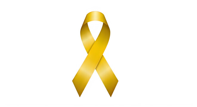 Yellow satin awareness ribbon icon isolated on transparent background for cancer campaigns.