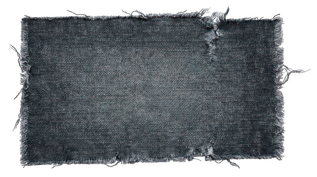 Distressed dark denim fabric patch isolated on transparent background