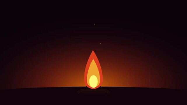 Campfire flame burning brightly in the dark night with smooth animation motion footage video clip