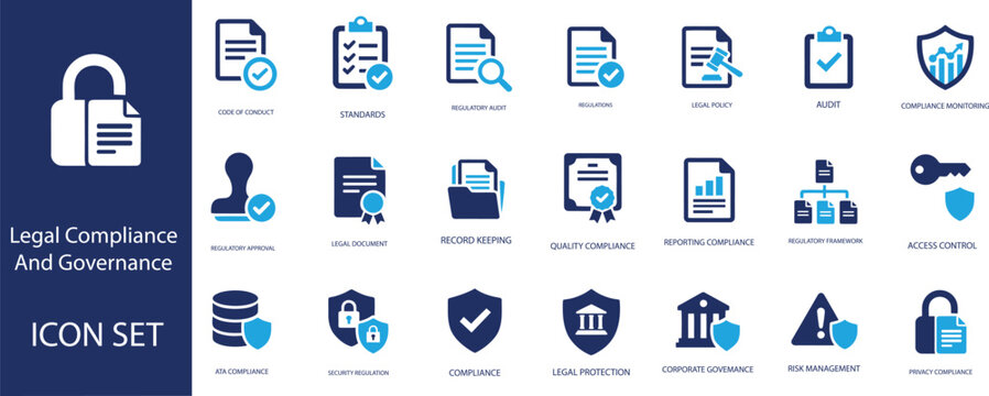 Legal Compliance and Governance Icon Set