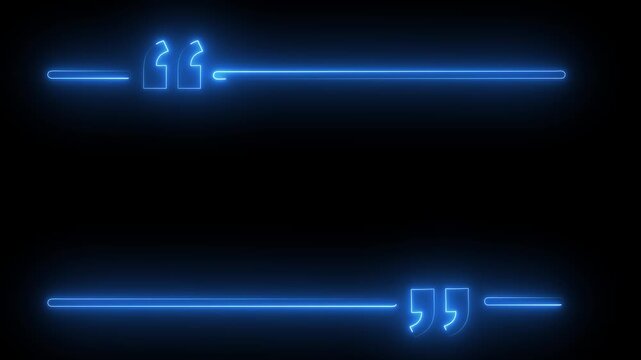 blue neon quotation marks box border frame animation on black background