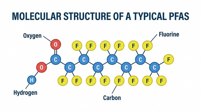 Molecular structure of a typical pfas chemical compound