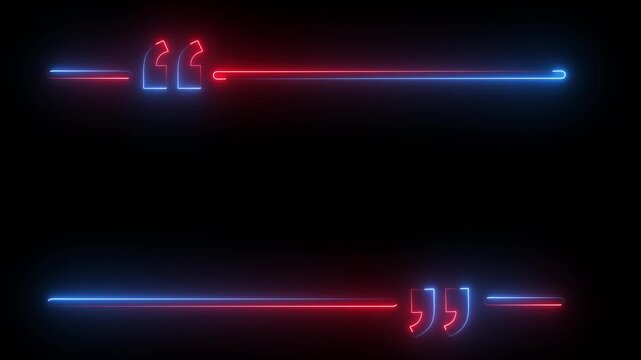 neon quotation marks box border frame animation on black background