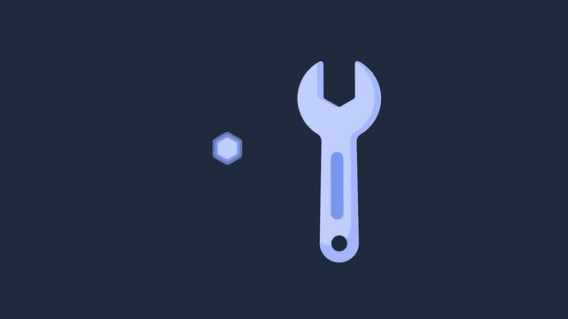 Bright blue wrench and hexagon nut in a clean flat design, symbolizing settings, maintenance, and tools.