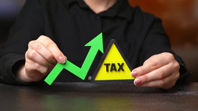 Increase in taxes, increase in duties. Tax over a growth chart. Concept of increasing taxes on business, income, and goods. Business and finance concept.