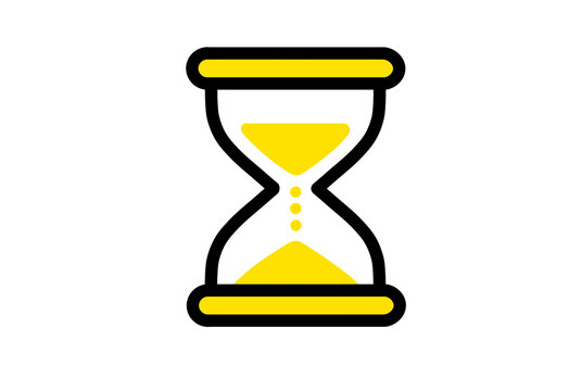 Yellow hourglass icon with falling sand for waiting time